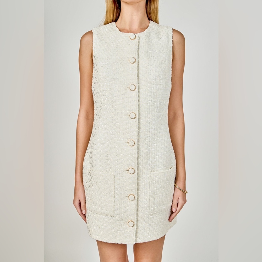 Endless Rose Sleeveless Tweed Mini Dress Size S